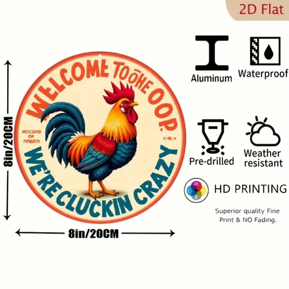 Metal Wall Art Welcome Sign for Chicken Coop Funny Rooster Countryside Farmhouse Decor 20x20
