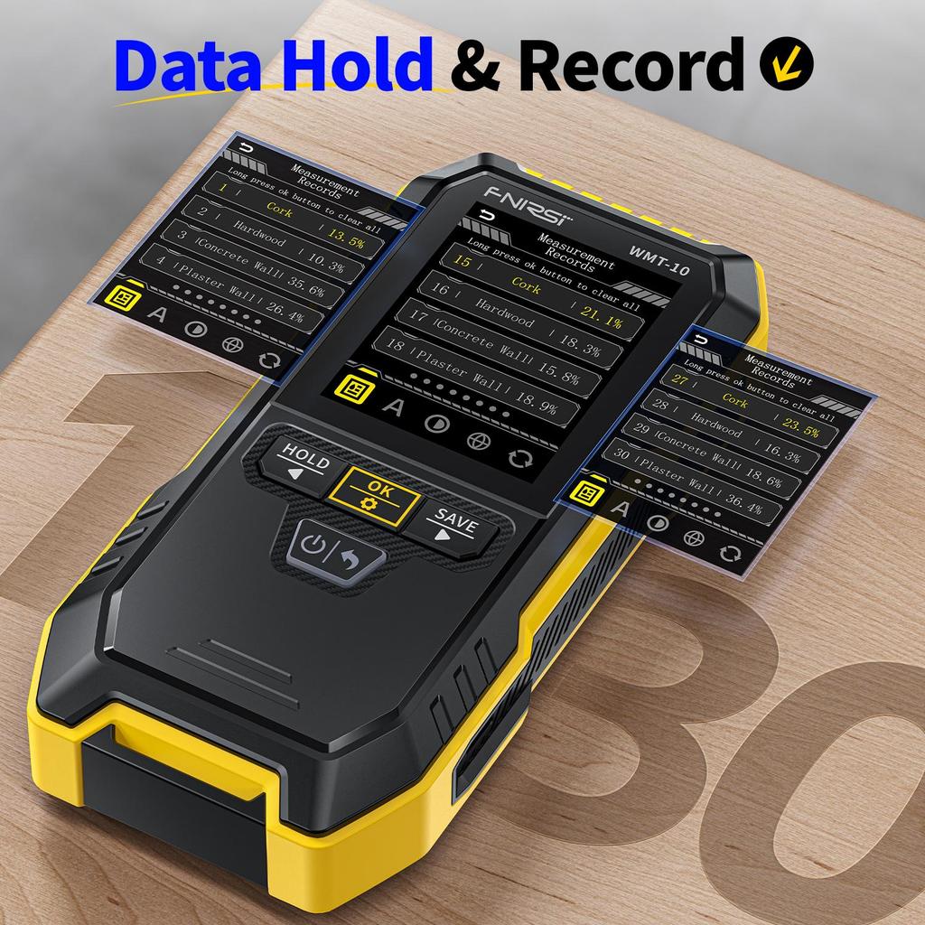 Digital Inductive Wood Moisture Meter WMT-10 With 4 Modes 17mm Depth 75% Range 0.1% Accuracy Data Record For Wood Masonry Wall