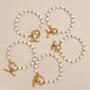 Stainless Steel Freshwater Pearl OT Buckle Necklace Bracelet Set Simple Gold Plated Necklace Bracelet