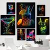 Cocktails Drink Fruit Neon Sign Posters and Prints Canvas Painting Wall Art Picture for Wine Shop Bar Club Room Home Decor