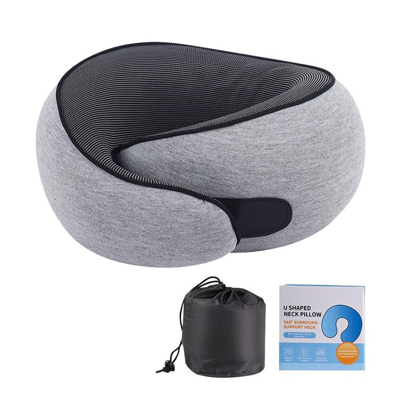 U-Shaped Memory Foam Travel Neck Pillow - No Head Tilt Support for Airplane and Office Use