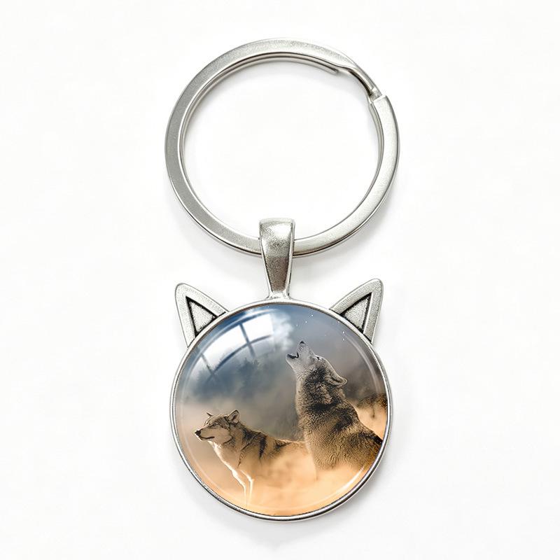 Lone Wolf Cat Ear Time Gem Keychain - Retro Style Unisex Alloy Keyring