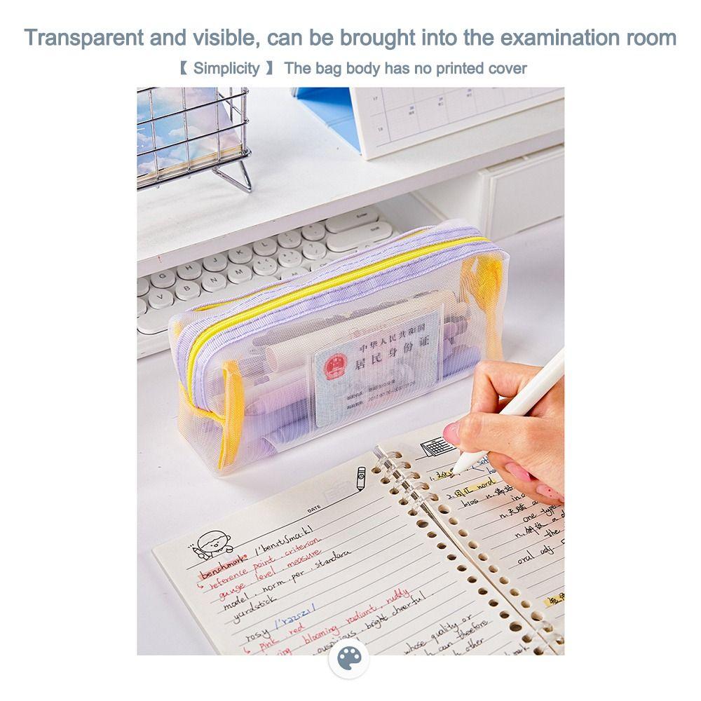 Mesh Pencil Case Multilayer Pen Box Simple Stationery Storage Bags  Student