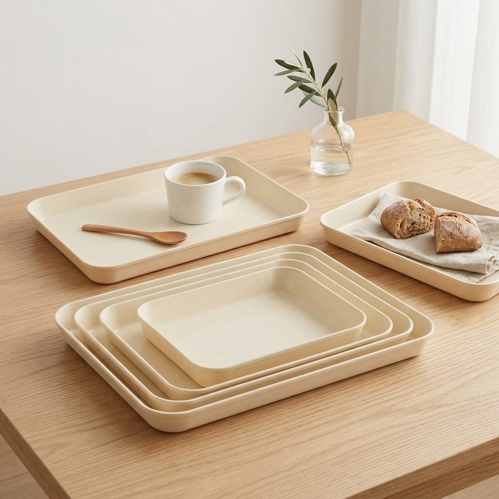 Non-Slip Serving Tray Stackable Food Plate Rectangular Serving Dishes Dishwasher Safe Tea Snack Fruit Trays Kitchen Tableware