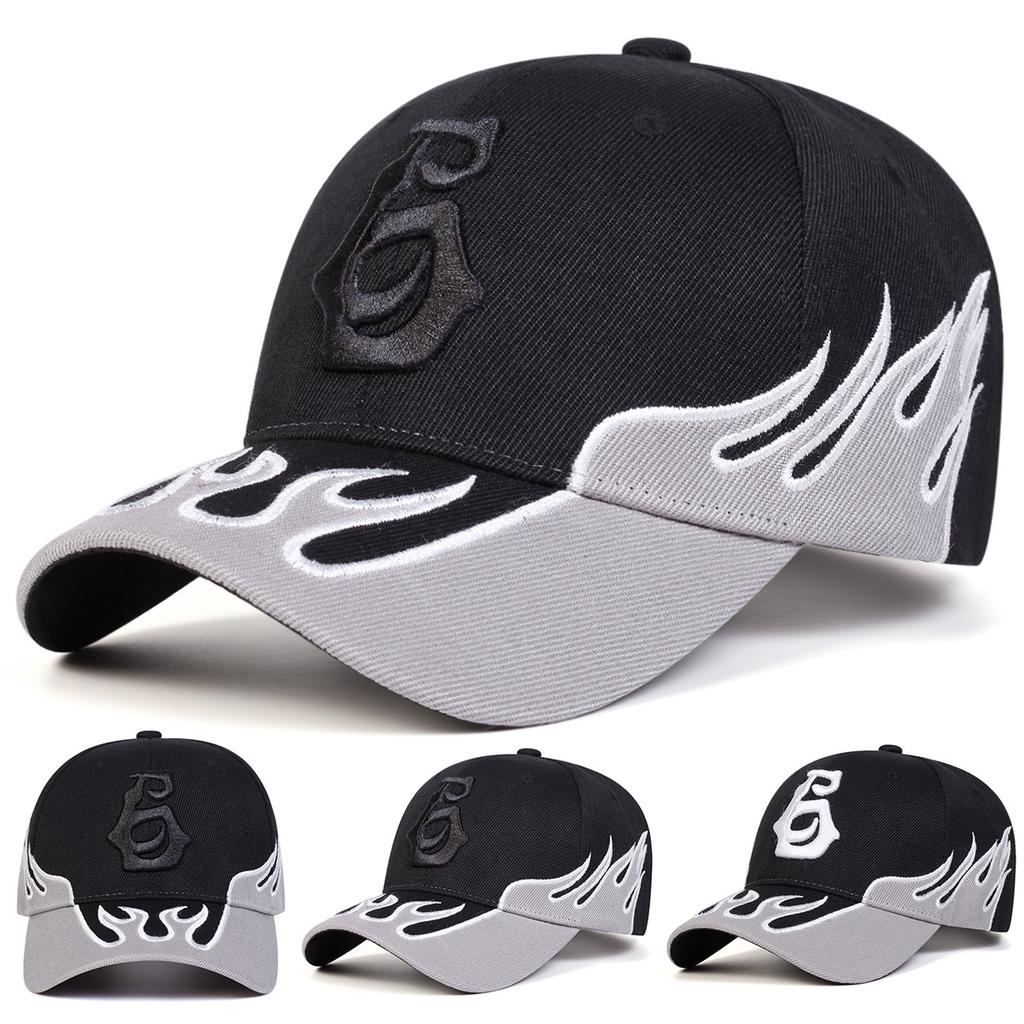 Duck Tongue Cap Streetwear Flame Embroidery Racing Baseball Hat