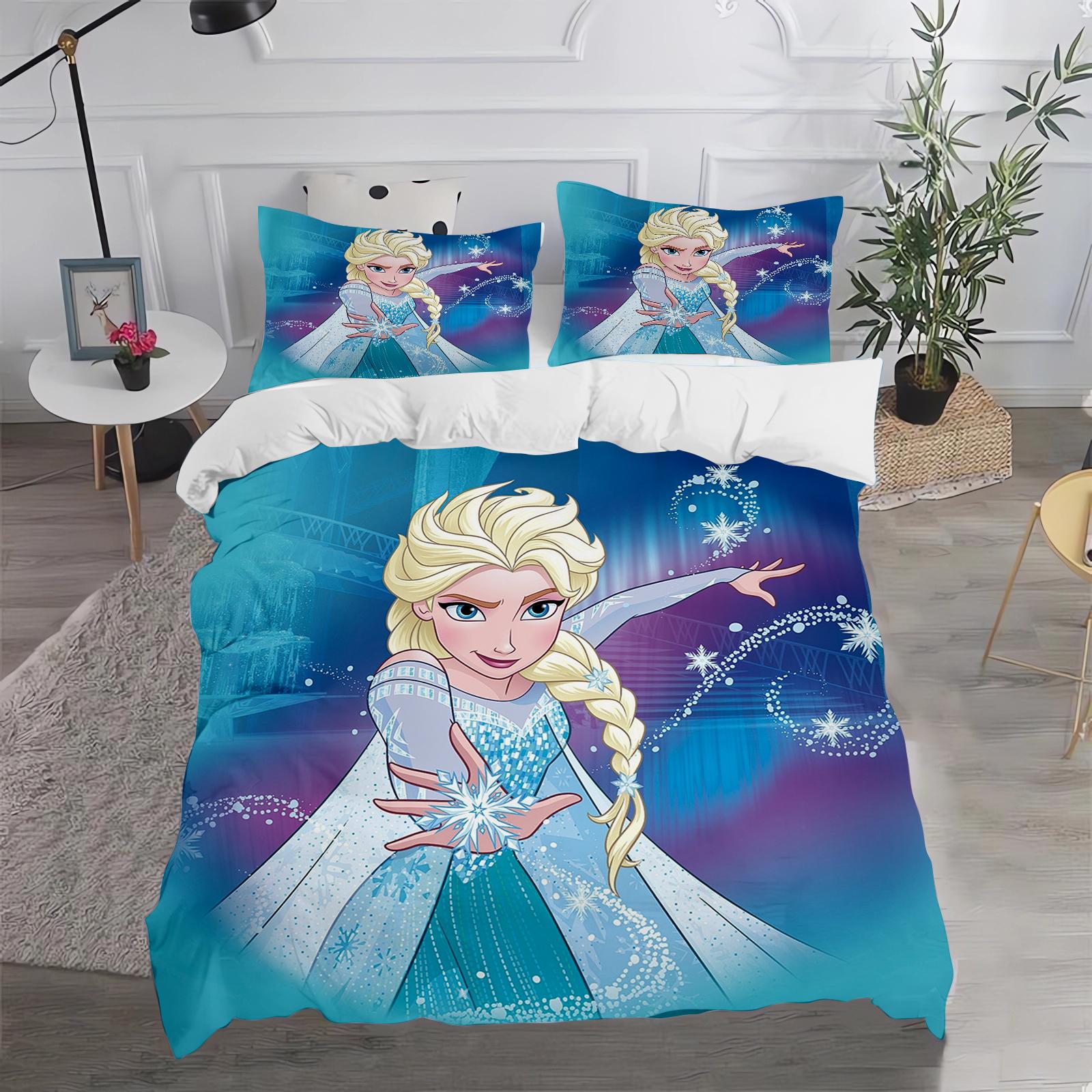 Bevroren Cartoon Dekbedovertrek Schattige Bedrukte Dekbed 100% Polyester Beddengoed Anime Dekbed Eenpersoonsmaat Kindercadeau Diverse Maten EU Single(135*200cm)3pcs