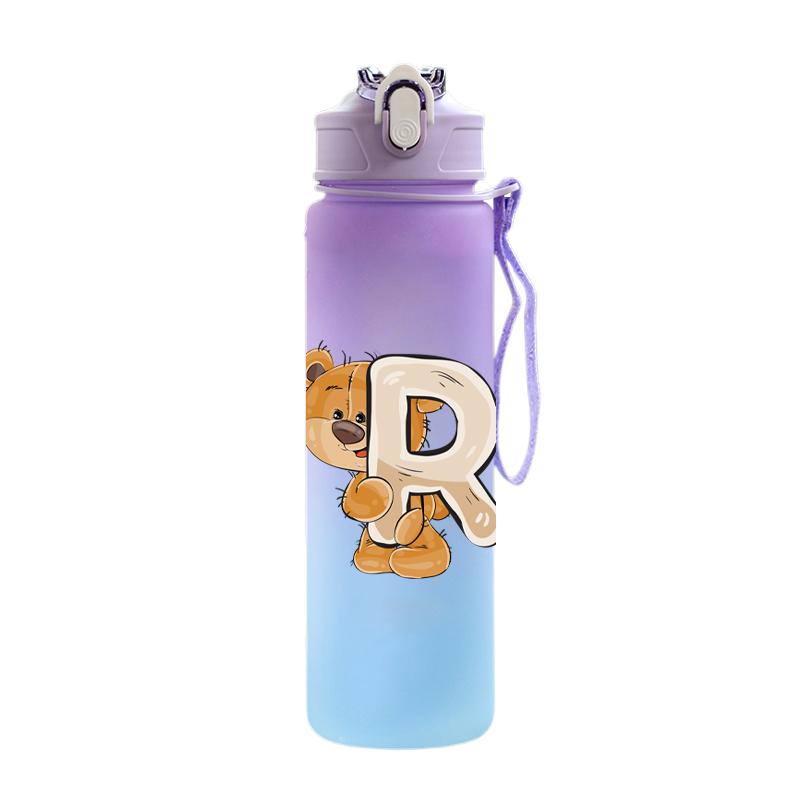 Cartoon Letter Printed Lovely A-Z 750ml Water Bottle Large Capacity Drinking Cup Portable Outdoor Sports Water Cup Children Gift