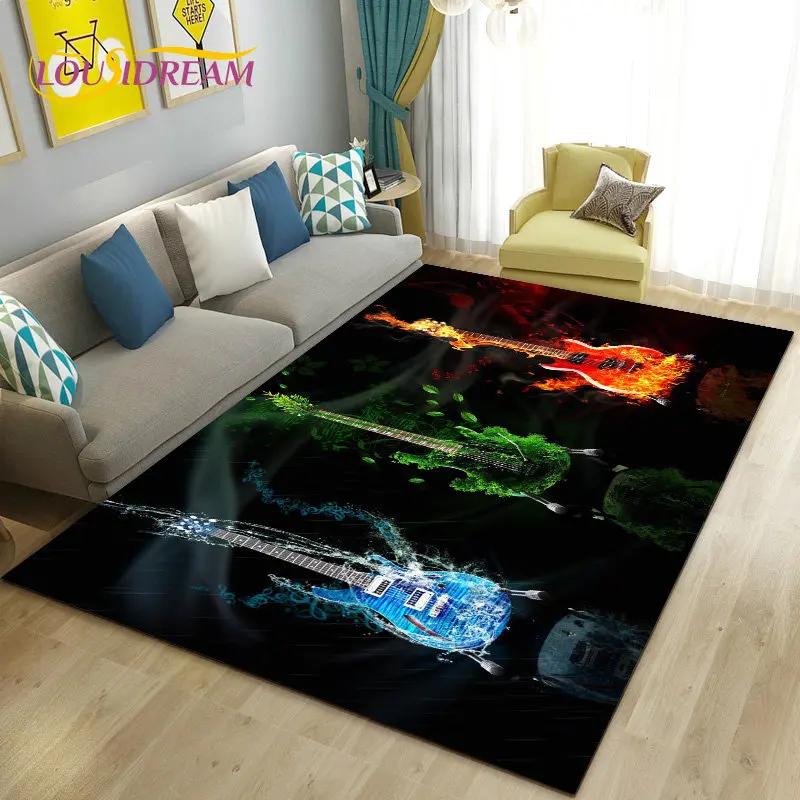 Classical Electric Guitar Music Area Rug Large,Carpet Rug for Living Room Bedroom Sofa Doormat Decoration, Non-slip Floor Mat 3D