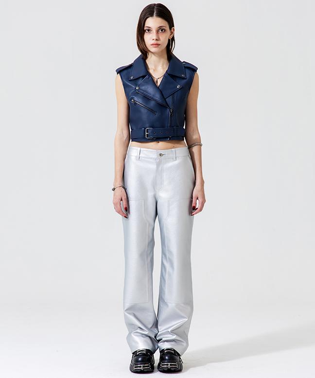 Leoninghai Leather Carpenter Pants [Silver]