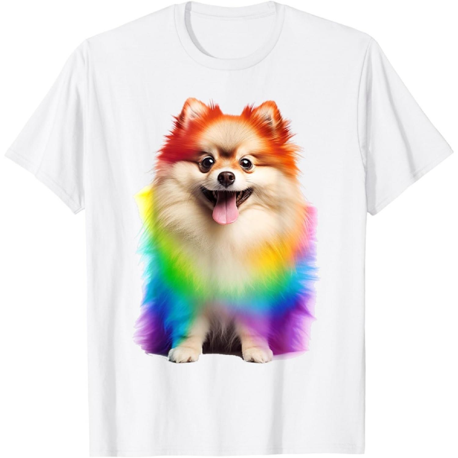 Pomeranian Colorful Graphic Portrait Animal Pomeranian T-Shirt S