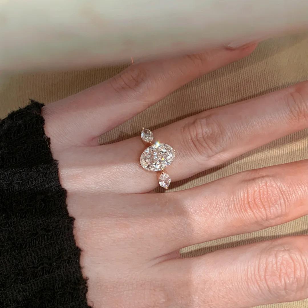 2026 Marquise Diamond Pigeon Egg Ring High-end Niche Design Light Luxury Layered Ring Gold High-carbon Diamond Ring for Women Resizable