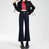 Denim blue nine-point flared jeans women's spring and autumn new high-waisted elastic design small jeans