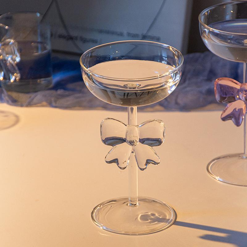 Elegante Transparente Rosa Schleife Champagnerkelche Wasserbecher 300 ml 10 oz Schönes Schleifenglas für den Valentinstag