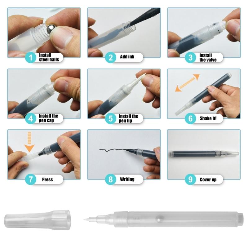 10Pcs Reusable Empty Marker Soft Brush Tip Refillable Empty Acrylic Paint Pen Clear Pen Rod Multipurpose Drawing Tool