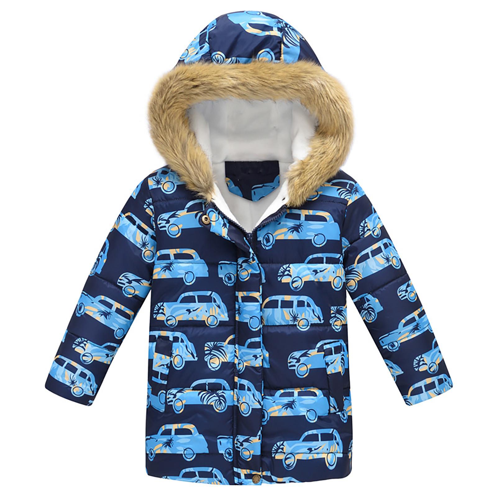 

Children s Padded Jacket Boys And Girls Fashion Print Cartoon Big Boy Long Collar Hooded Padded Jacket 140