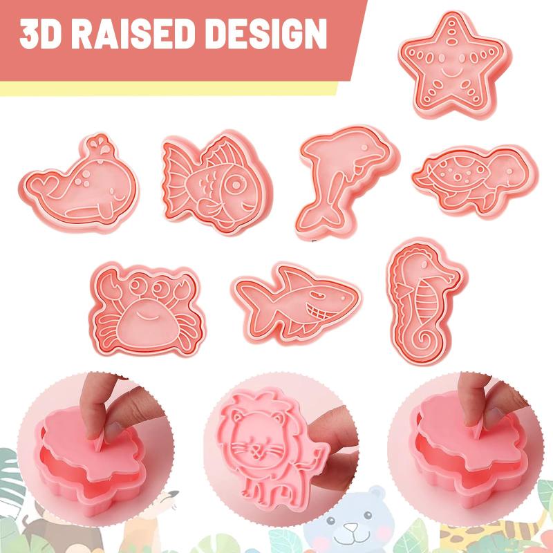 8 Pcs/Set Diy Cookie Molds Cartoon Cookies 3D Stereo Cookie Press Baking Tools Marine Animal Patterns Christmas Patterns Mold