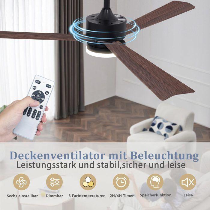 Ventilateur de plafond LED - NETTLIFE - 131 cm - 3 pales - Silencieux - Dimmable avec télécommande