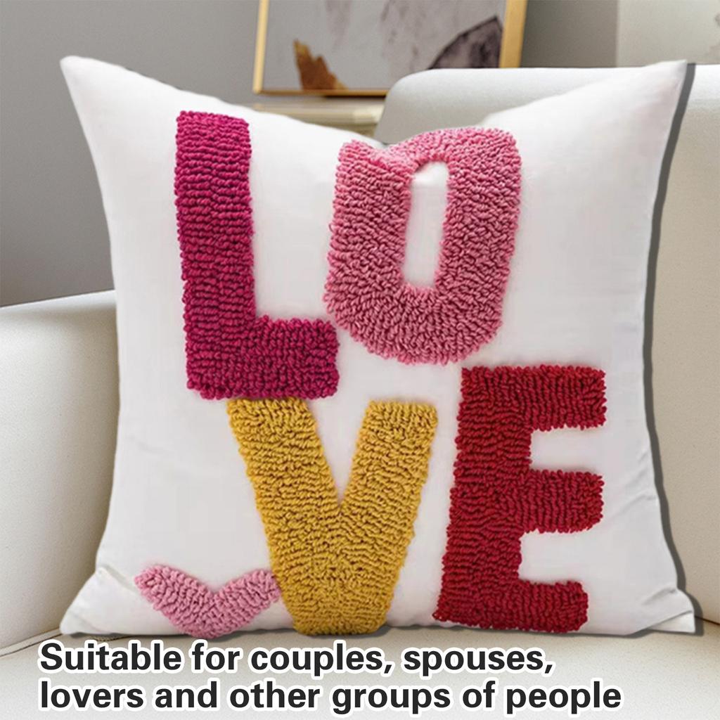 Redness Heart Embroidery Pillows Cover, Cotton Canvas Cushions Case for Home and Office Decoration