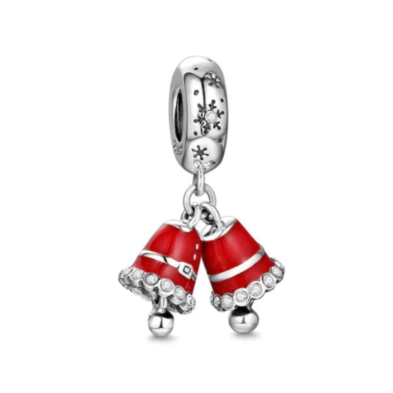New 925 Silver Christmas Bell Elk Charm Bead DIY Bracelet Jewelry for Women