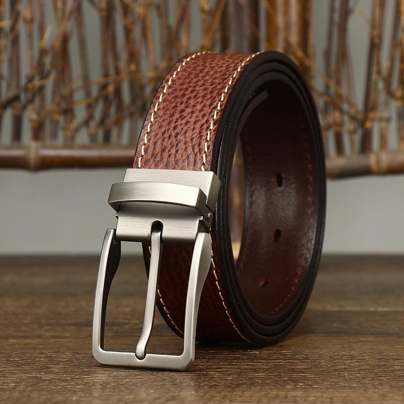 Belt Men's Retro Handmade Trendy Lychee Embossed First Layer Cowhide Leather Workwear Casual Pants Belt Men's
