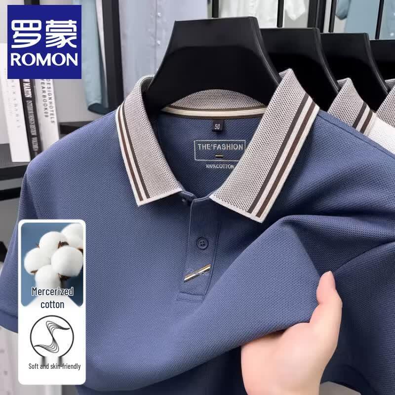 Romon Men s Ice Silk Cotton Polo Shirt L