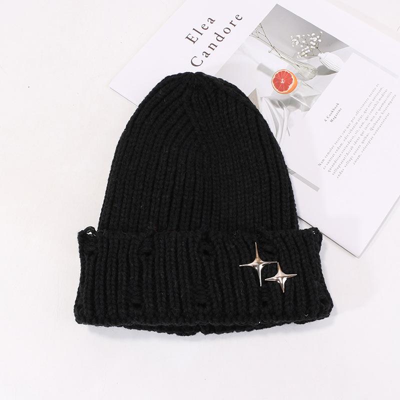 Hat Men and Women Stars Ripped Wool Hat Japanese Pointed Knit Hat Autumn and Winter Warm Pullover Cold Hat