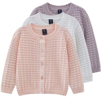 Mädchen Strickjacke Frühling und Herbst Dünn Hohle Kinderpullover Langarm Reine Baumwolle Übermantel Stilvoll
