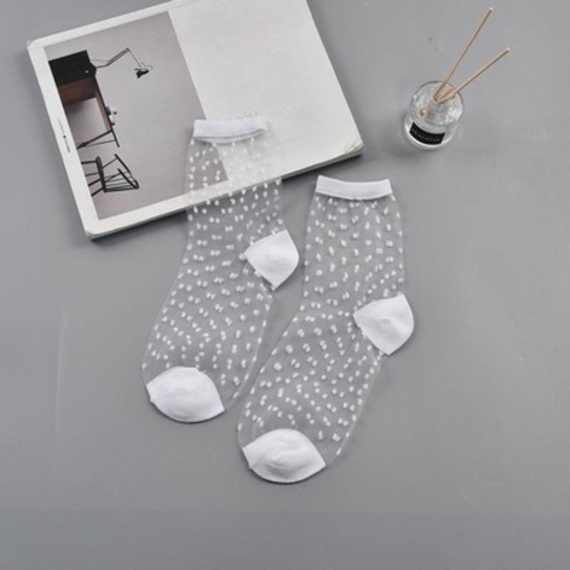 Women Ladies Spring Thin Classic Boat Socks Summer Breathable Plaid Stripes Dots Transparent Women Crystal Silk Japanese Socks