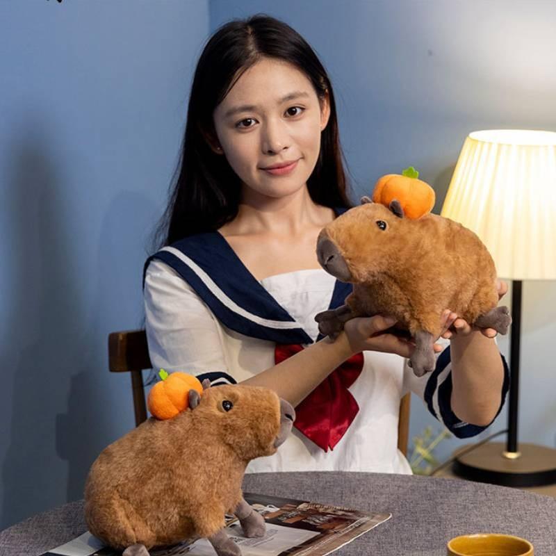 Adorable Orange Capybara Plush Toy Soft Cuddly Stuffed Animal Doll For Kids
