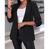Women's Solid Color Long-sleeved Cardigan Suit Jacket, Business Style, Simple Unbuttoned Jacket For Formal Occasions