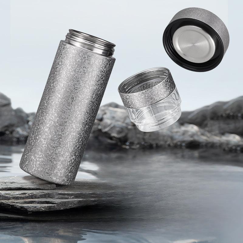 New Minimalist Inner Titanium Outer Steel Tea Separation Thermos Flask Cup Ice Best Flower Double Layer Titanium Mug Business Gift Box Tea Cup