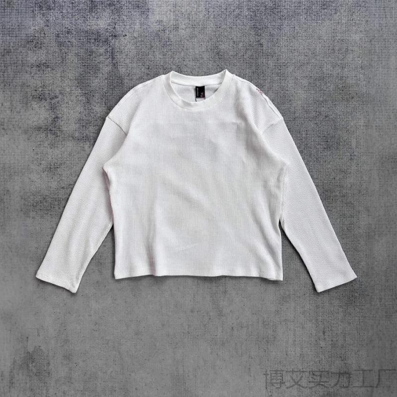 Europäische Blüte Pflaume Stickerei Herren Locker Lässig Langarm Weißes T-Shirt