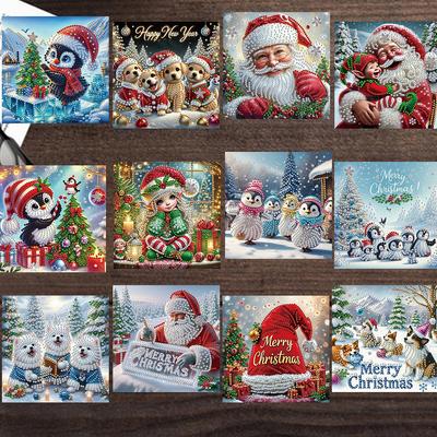 12PCS DIY Diamond Painting Greeting Card Set Xmas Designs Rhinestone Diamond Art Mosaic Postcards Congratulations Cards & Gifts