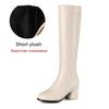 Fashion 2025 Fashion Knee High Boots Women Pu Leather Thick High Heels Long Boots Autumn Winter Zip Female Shoes Size 32-43 botas mujer