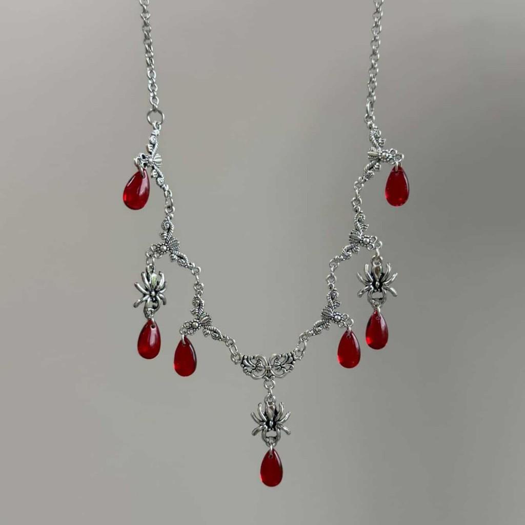 Gothic Spider Pendant Necklace With Geometric Zinc Alloy Chain For Party Wear