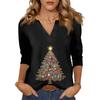 Women's Casual Fashionable Sexy Comfortable V-Neck Christmas Three-Quarter Sleeve Top