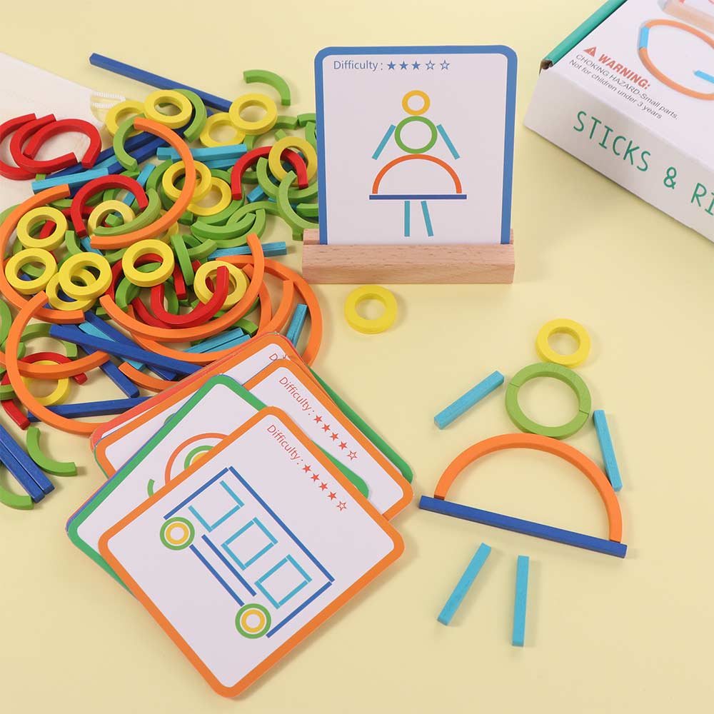 Sticks and Rings Wooden Sticks Puzzle Montessori Wooden Game Toys  Preschool