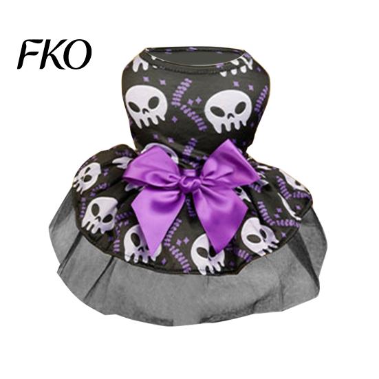 Sleeveless Dog Dress Halloween Tulle with Bow, Skull Print Pet Outfit, Daily Wear Costume Girl Party for Small Dogs Cats Lightweight Clothes