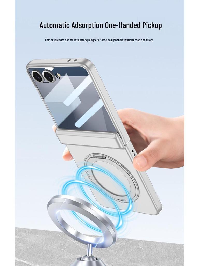 Samsung Z Flip7 Magnetic Case with Rotating Stand and Full Coverage Hinge Protection