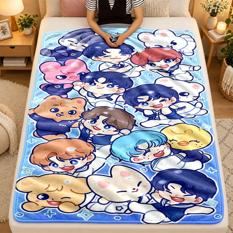 Flannel BlanketStray Kids Warm Soft Throw Blanket for Indoor Sofa Bed Living Room Use