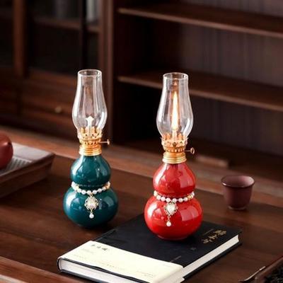 Chinese Fortune Prosperity Ceramic Gourd Lamp Holder - Zen Night & Ambient Light for Tea Room or Courtyard
