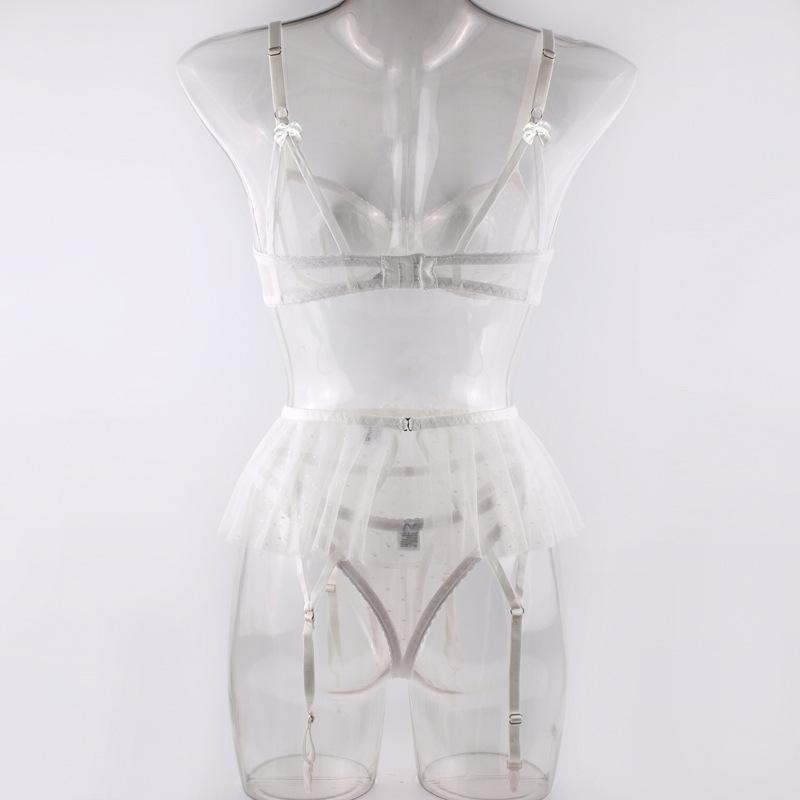 Aesthetic White Bride Sexy Lingerie Set Three Piece Small Skirt with Steel Ring Single Layer Perspective Y2k Tease Sets Women