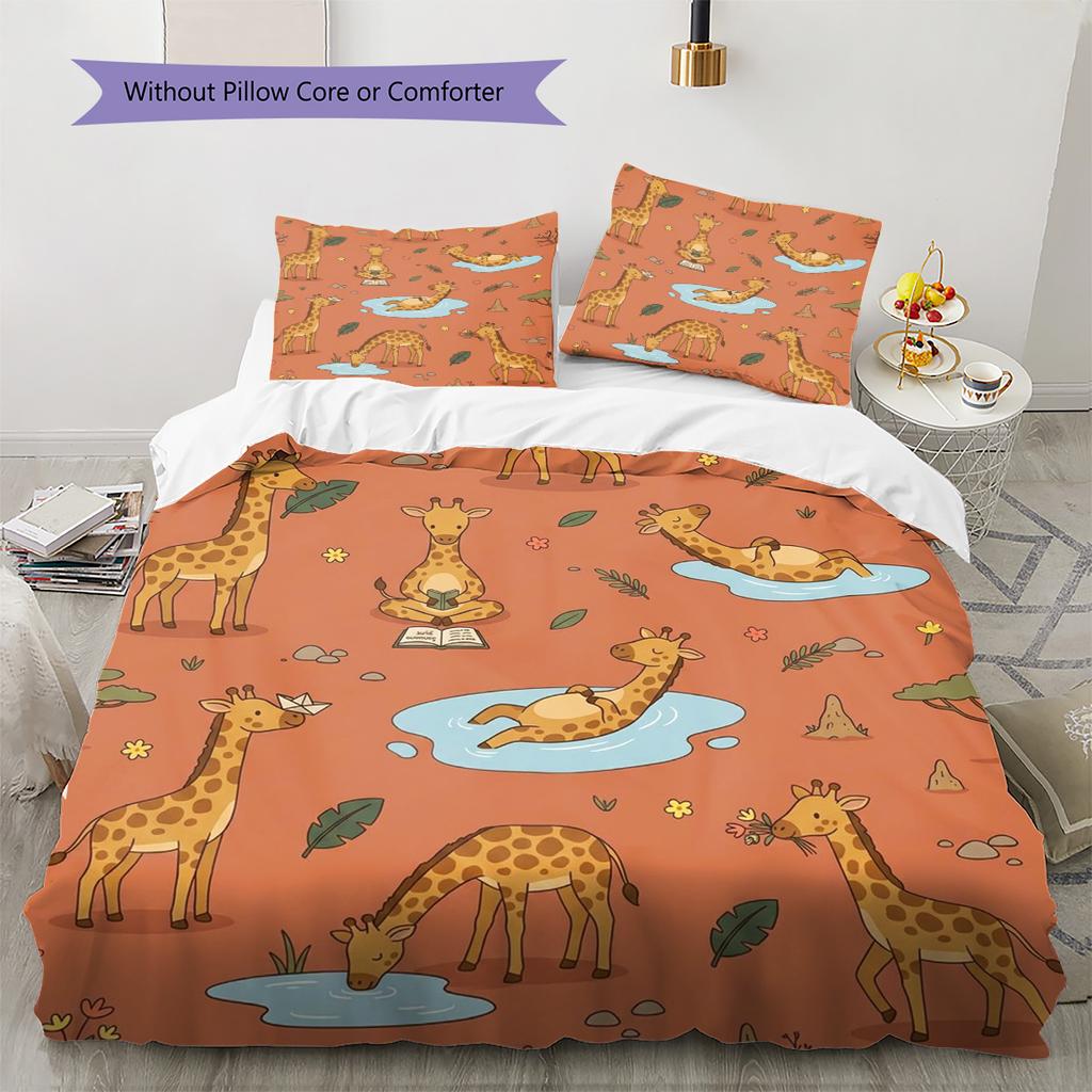 giraffe Pattern Bedding Quilt Set Quilt Cover Pillowcase Home Decoration Birthday Gift (1 * duvet cover + 2 * pillowcase, without core)