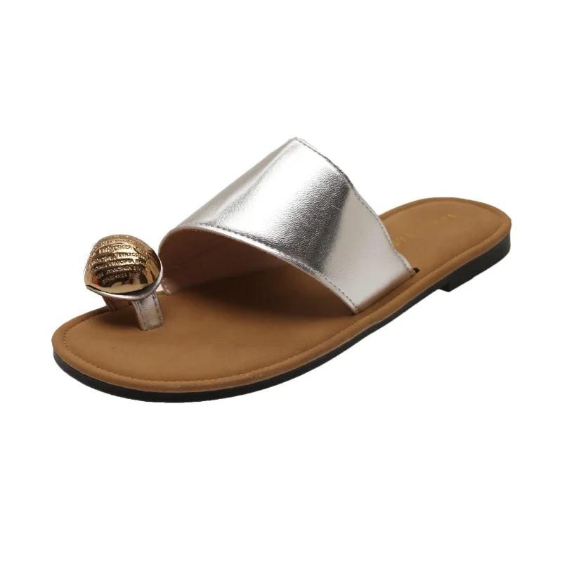 

Fashion Summer Women Flat Flip-flops New Outdoor Women s Causal Clip-toe Slippers Non-slip Fashion Ladies Mules Soft Bottom Versatile 35 серебряный