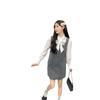 Gray Square Neck Layered Suspender Dress for Women - Autumn/Winter 2023 Collection
