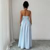 2025 New European and American Holiday Style Striped Neck Halter Dress Summer Slim and Thin Dress
