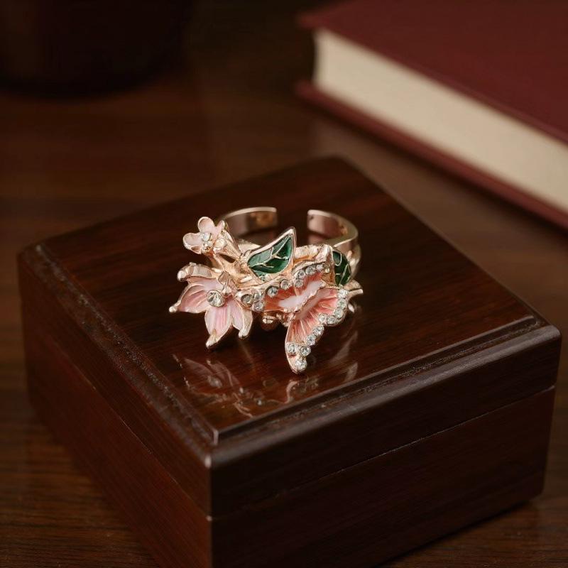 Colorful Enamel Butterfly & Flower Open Ring