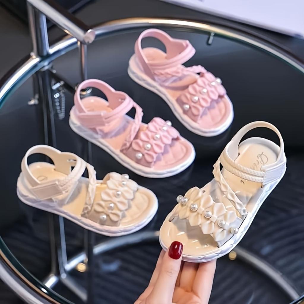 Girls' Sandals, Floral Open Toed Sandals, Fashionable, Simple and Versatile Style, Lightweight, Breathable, Thick Bottom, Teenagers' Slippers