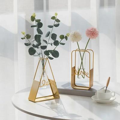2025 Hot Nordic Golden Iron Line Vase Hydroponic Plant Flower Vase Geometric Art Decor Metal Plant Holder Garden Modern Home Dec