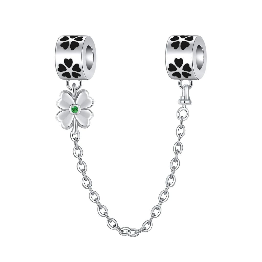Lucky 925 Silver Charms Green Four Leaf Clover Horseshoe Bead Earrings Pendant Exquisite Bracelets Necklaces DIY Jewelry